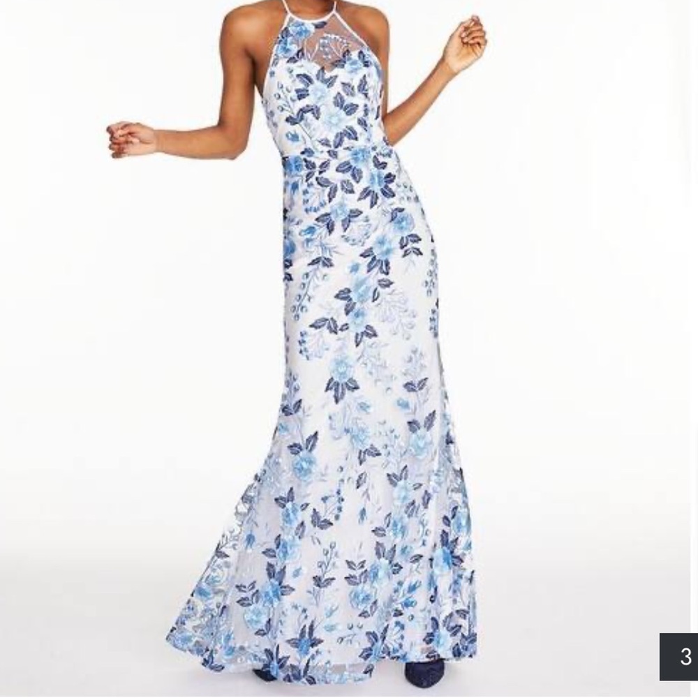 Sequin Hearts Blue and White Floral Maxi Dress